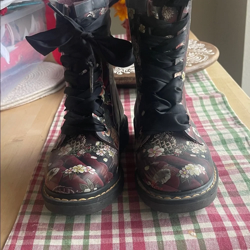 Dr. Martens Black Floral Combat Boots - Picture 1 of 4